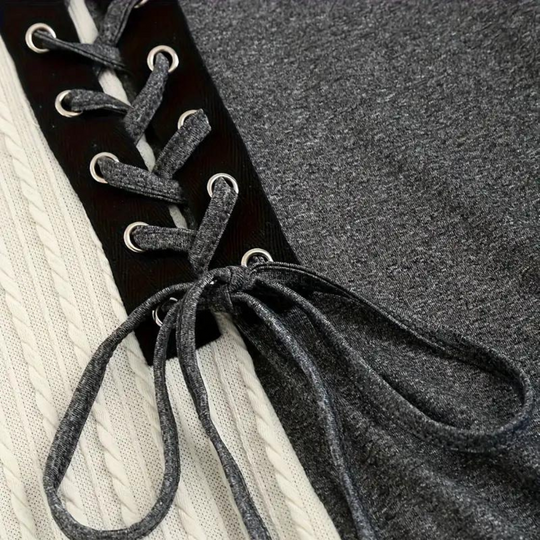 Kvinders Farveblok-kjole med Snørebånd 2