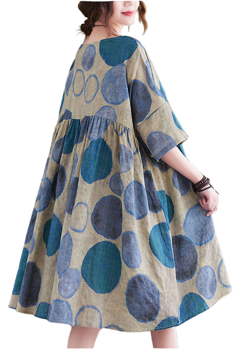 Kvinders Ferie Kjole med O-hals og Kort Ærme 0