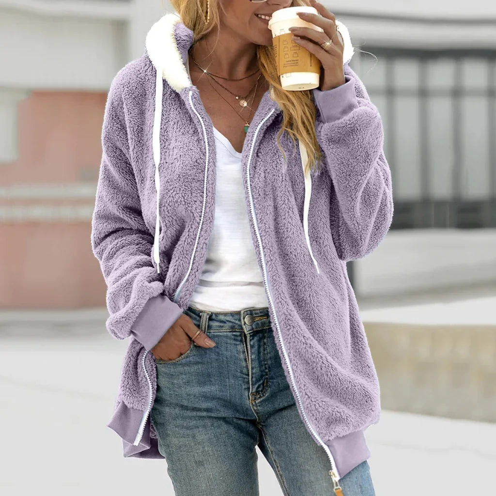 Kvinders Fleece Cardigan Oversized med Hætte 5