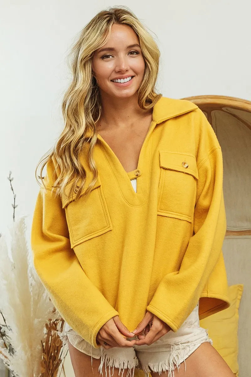 Kvinders Fleece Sweatshirt Med Krave Flap Lommer 1