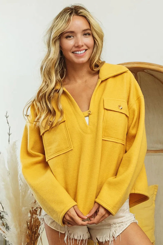 Kvinders Fleece Sweatshirt Med Krave Flap Lommer 1