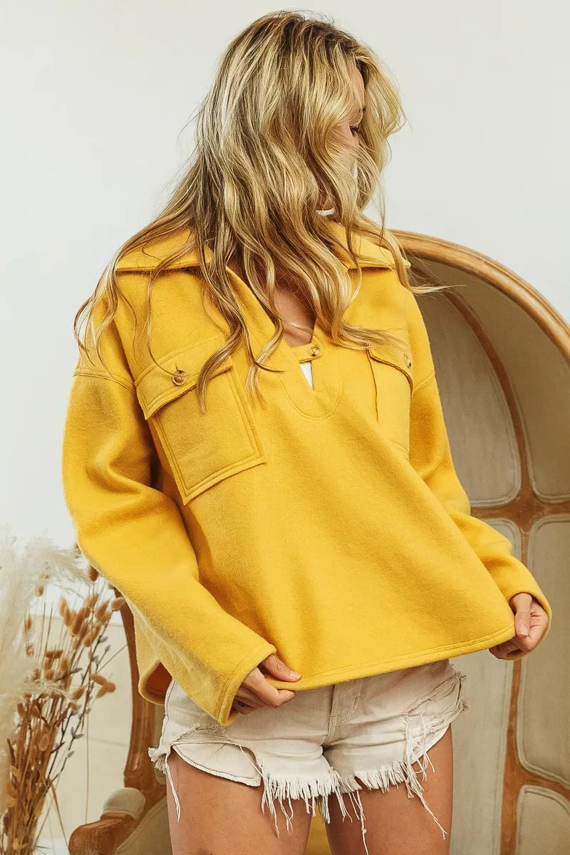 Kvinders Fleece Sweatshirt Med Krave Flap Lommer 4