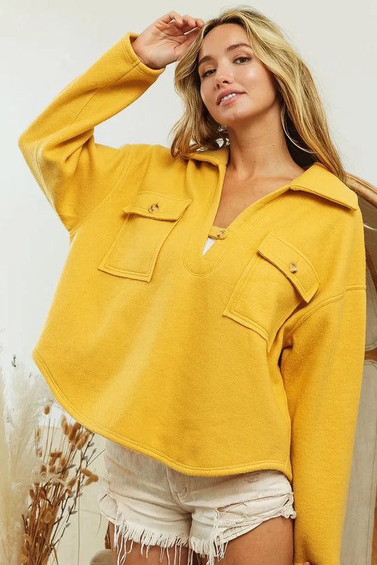 Kvinders Fleece Sweatshirt Med Krave Flap Lommer 6