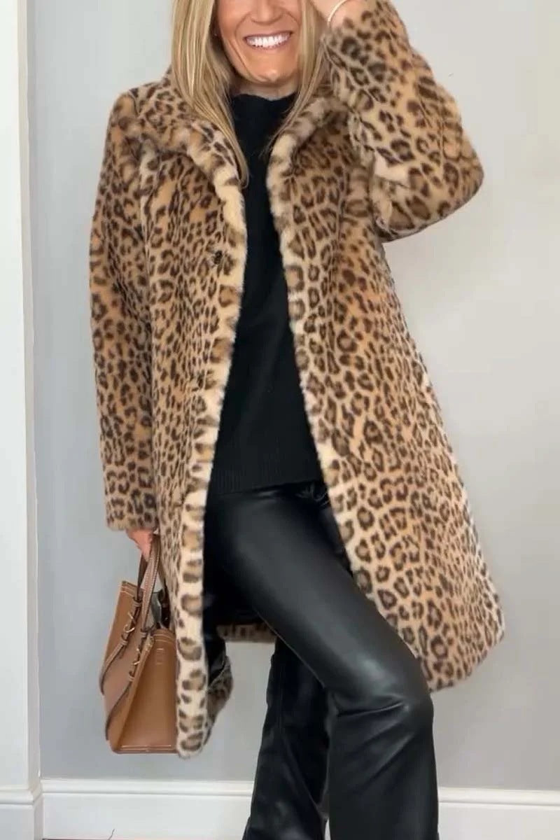 Kvinders Frakke - Oversized Pasform - Notched Krave - Leopard Print 8