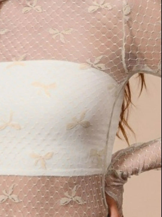 Kvinders Gennemsigtig Blonde Top med Sløjfe Mønster Nylon 1