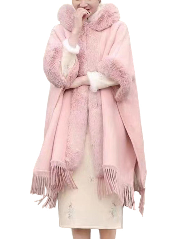 Kvinders Hættefrakke med Pelskrave i Pink 0