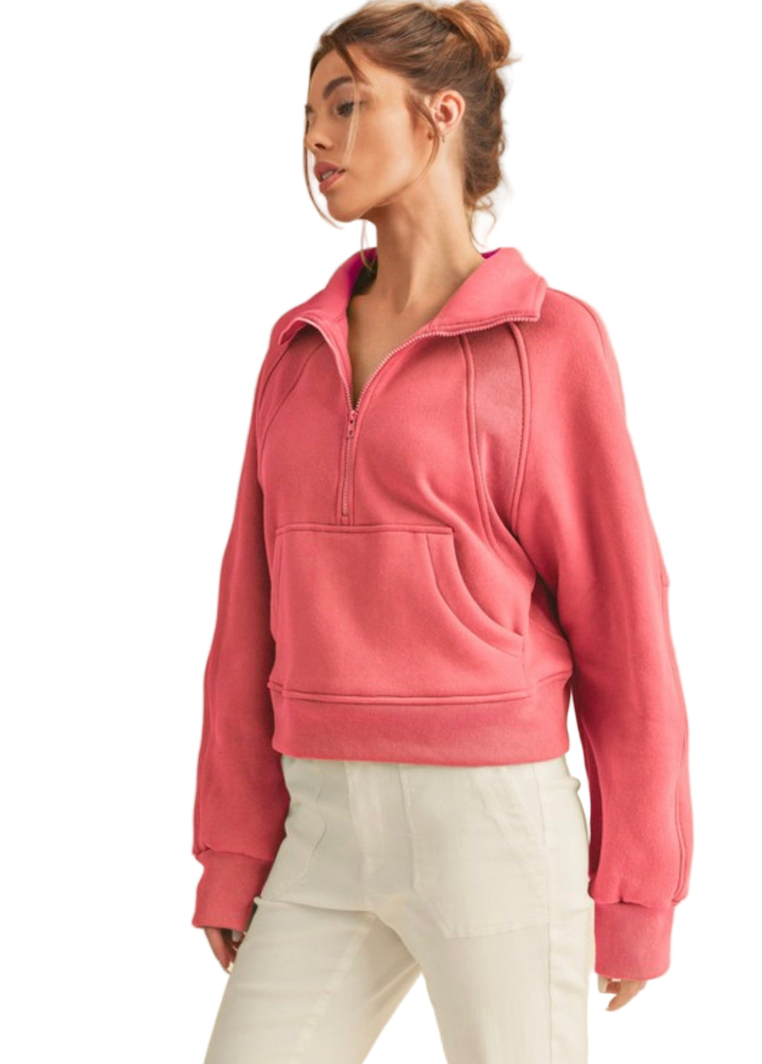 Kvinders Half Zip Top Funnel Neck Blødt Stof 0