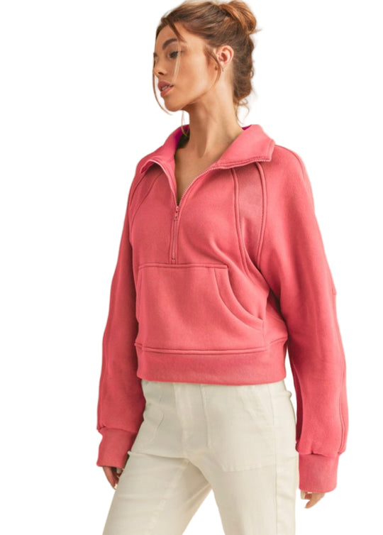 Kvinders Half Zip Top Funnel Neck Blødt Stof 0