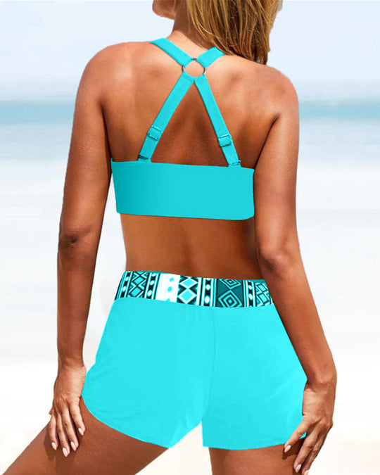 Kvinders Høj Talje Bikini Geometrisk Design 5