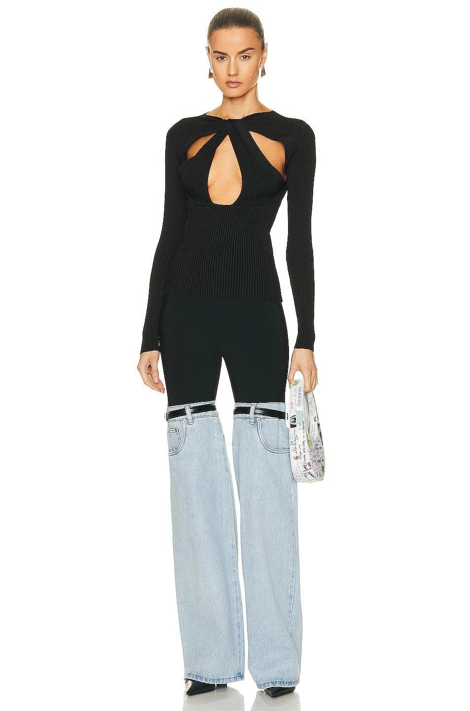 Kvinders Høj Talje Bred Ben Bukser i Denim 1