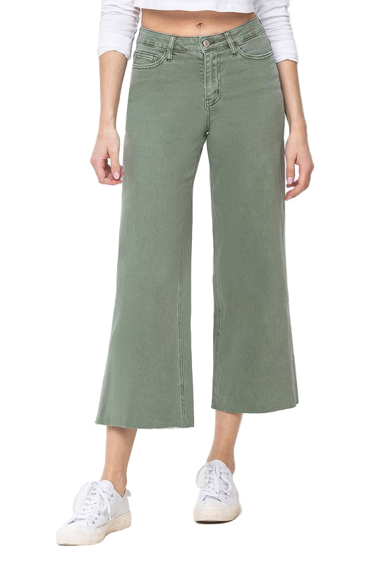 Kvinders Høj Talje Bred Ben Jeans Army Green 0