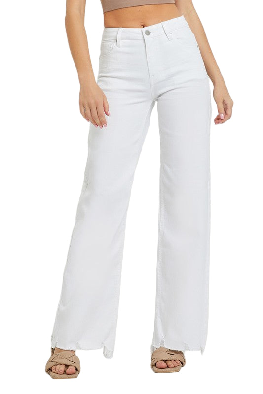 Kvinders Høj Talje Bred Jeans Hvid 0