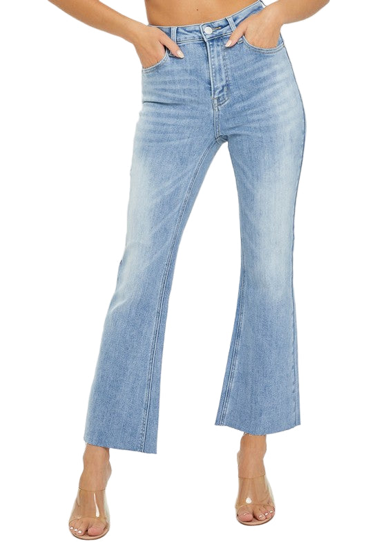 Kvinders Høj Talje Crop Flare Jeans Lys Denim 0