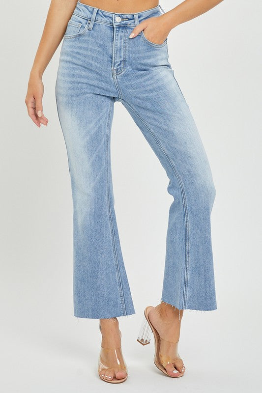 Kvinders Høj Talje Crop Flare Jeans Lys Denim 1