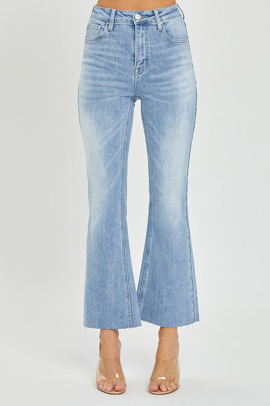 Kvinders Høj Talje Crop Flare Jeans Lys Denim 2