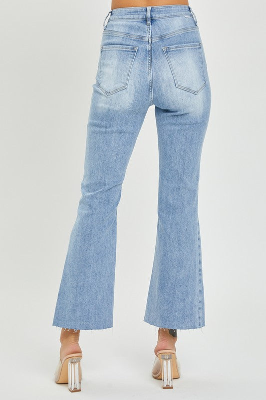 Kvinders Høj Talje Crop Flare Jeans Lys Denim 4