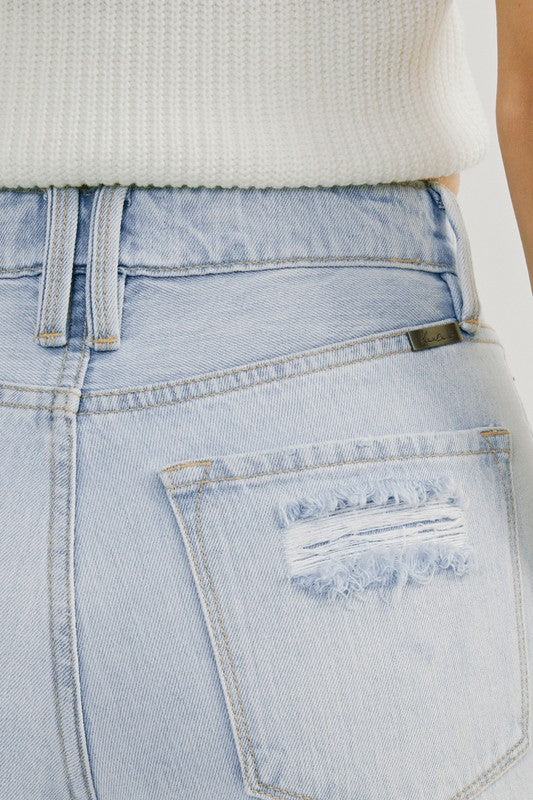 Kvinders Høj Talje Distressed Jeans Let Denim 3