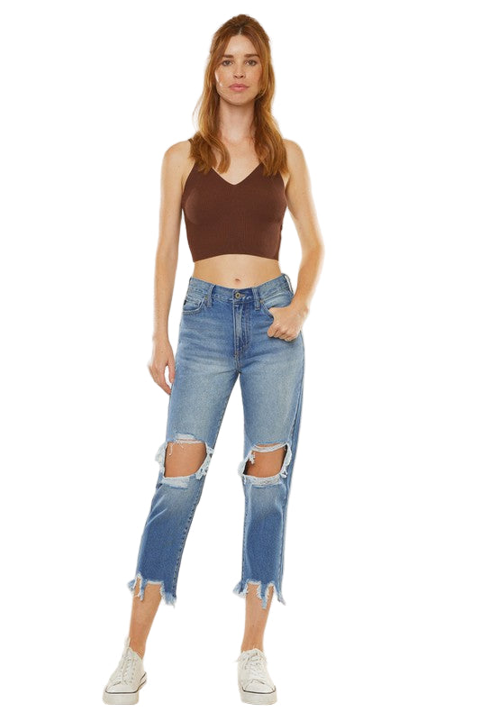 Kvinders Høj Talje Mom Fit Denim Jeans 0