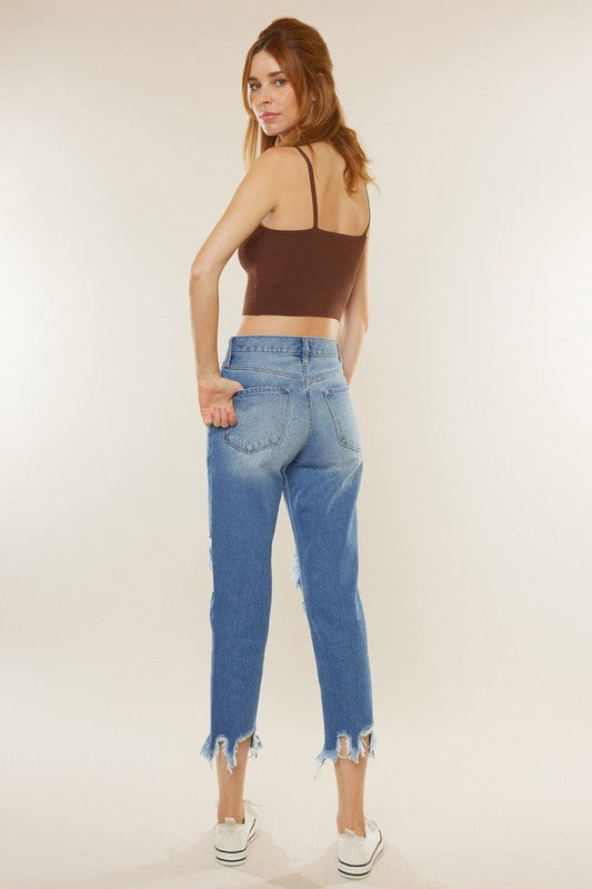Kvinders Høj Talje Mom Fit Denim Jeans 2