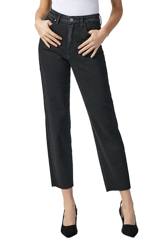 Kvinders Høj Talje Mom Fit Jeans Vasket Sort 0