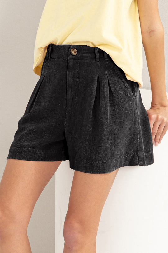 Kvinders Høj Talje Plisserede Linned Shorts 2