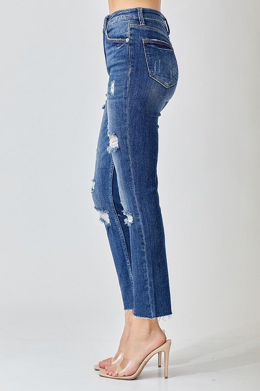 Kvinders Høj Talje Skinny Jeans Distressed 100% Bomuld 2