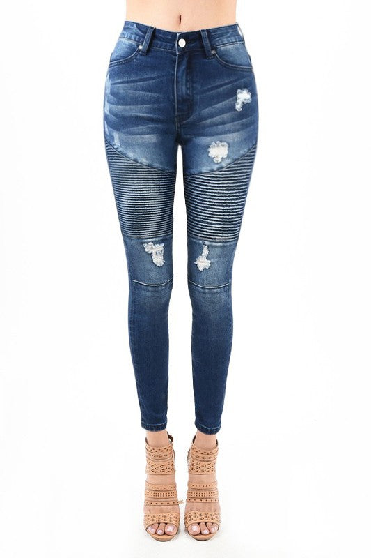 Kvinders Høj Talje Skinny Jeans Moto Denim 0