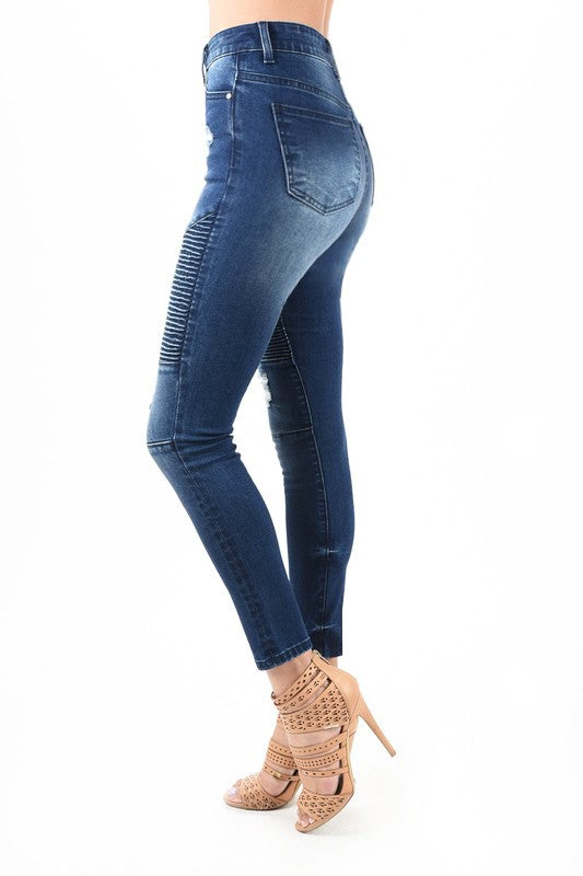 Kvinders Høj Talje Skinny Jeans Moto Denim 2