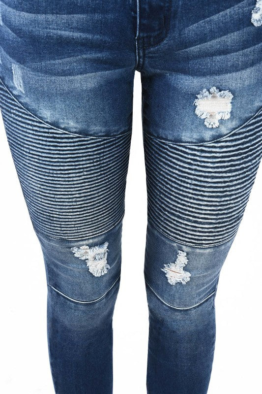Kvinders Høj Talje Skinny Jeans Moto Denim 4