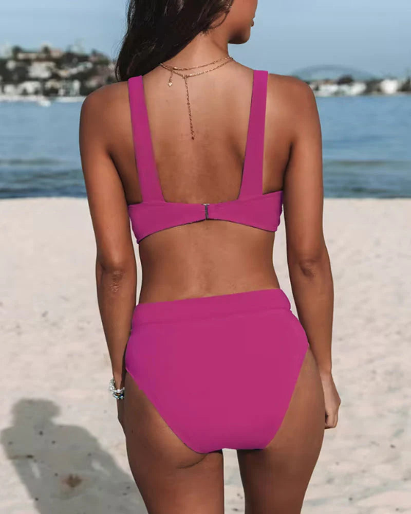 Kvinders Højtaljede Bikini i Ensfarvet Design 6