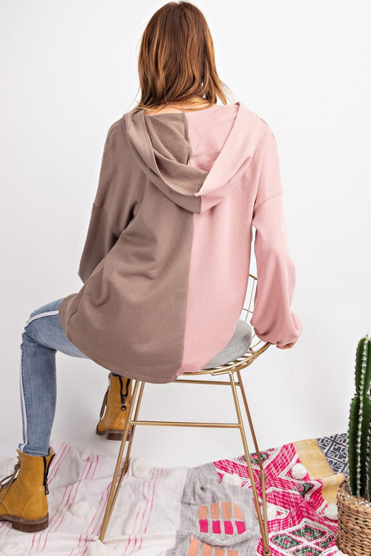 Kvinders Hoodie Farveblok Terry Strik Mocha 3