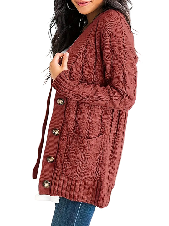 Kvinders Kabelstrikket Trøje Afslappet Stil Long Sleeve 0