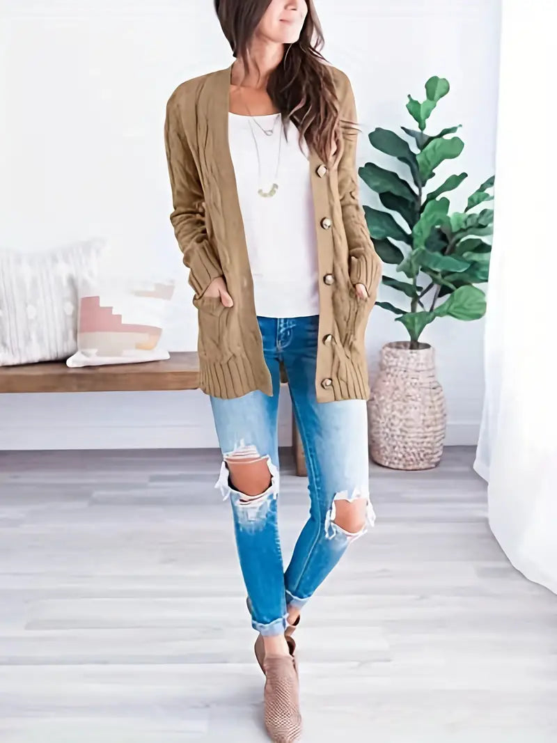 Kvinders Kabelstrikket Trøje Afslappet Stil Long Sleeve 16