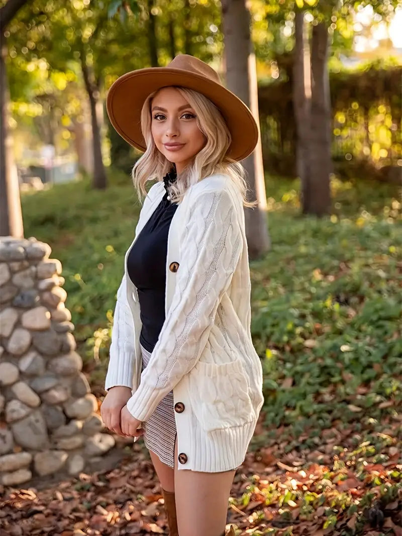 Kvinders Kabelstrikket Trøje Afslappet Stil Long Sleeve 4