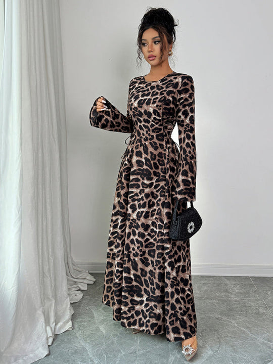 Kvinders Kjole Langærmet Leopardprint Polyester Afslappet 2
