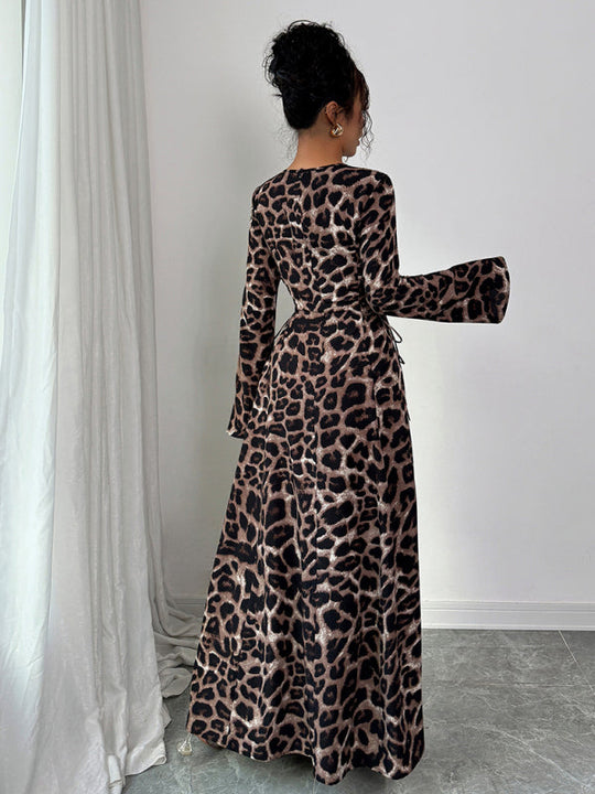 Kvinders Kjole Langærmet Leopardprint Polyester Afslappet 3