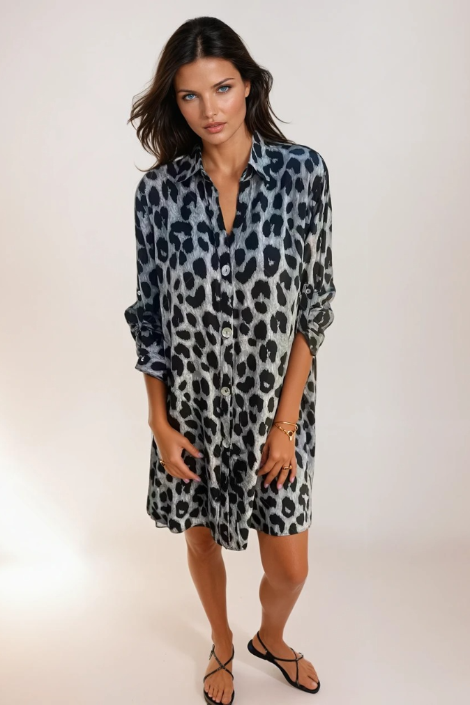 Kvinders Kjole Leopardprint Elegant Løs Blødt Stof 1
