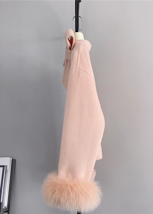 Kvinders Kort Frakke med Sløjfe og Rævehårmanchetter 3