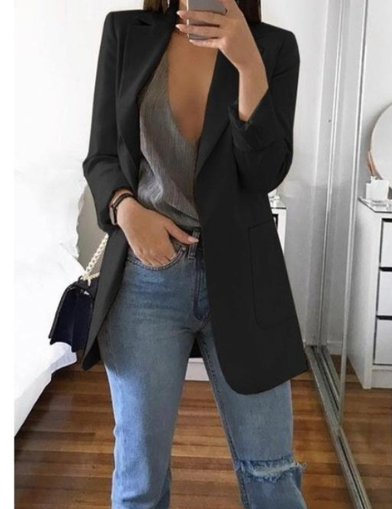 Kvinders Lang Blazerfrakke Trendy 4
