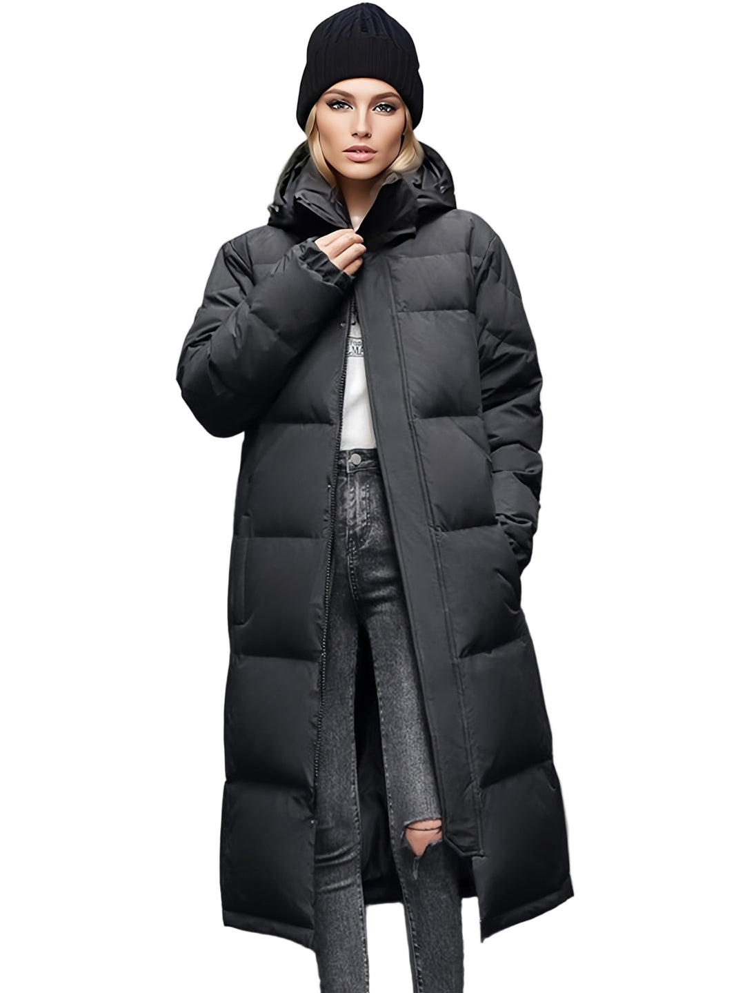 Kvinders Lang Dunfrakke Oversized Fit 0