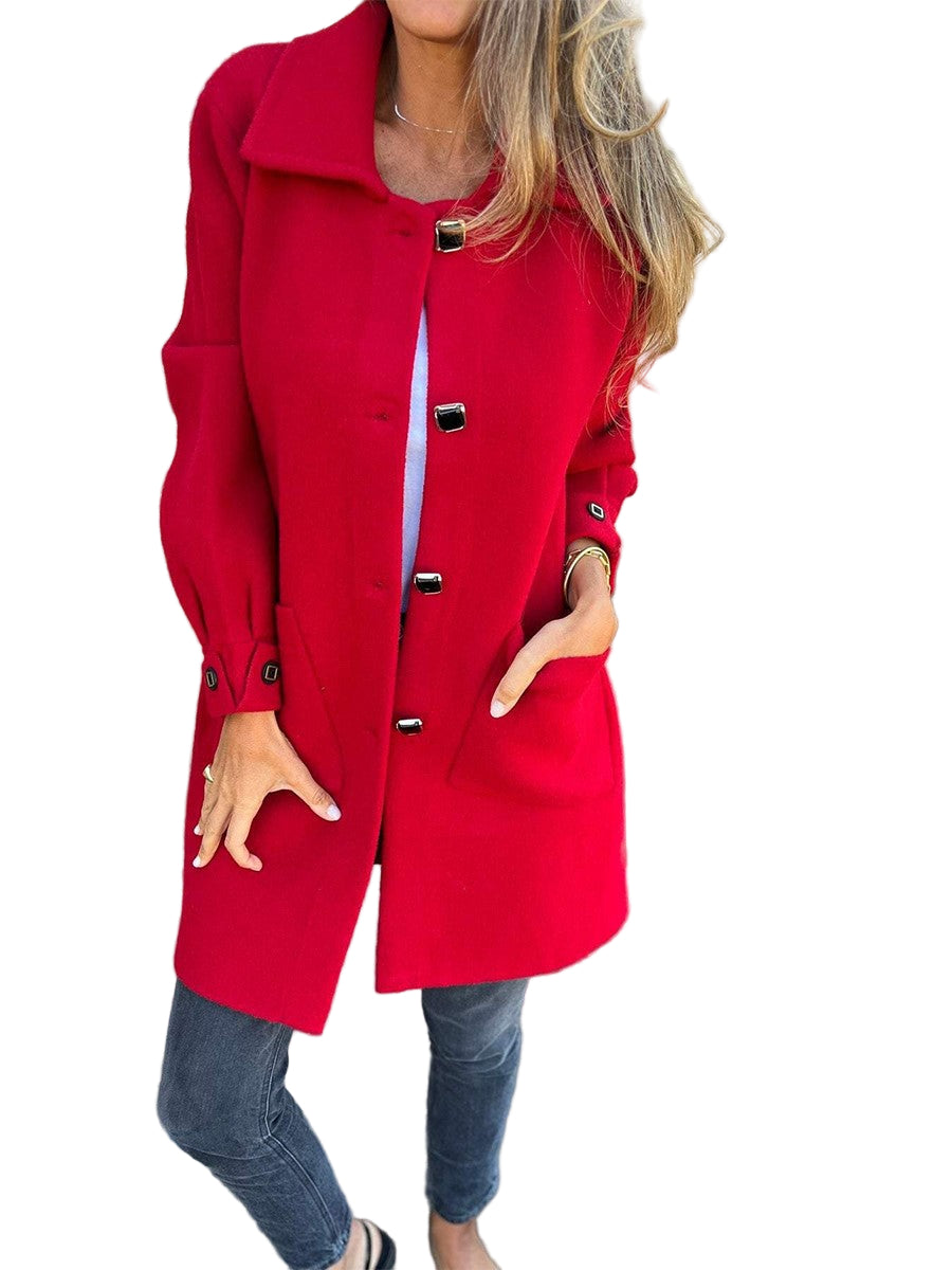 Kvinders Lang Frakke Struktureret Fit Uld Følelse 0