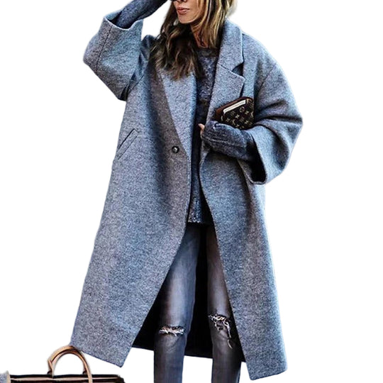 Kvinders Lang Frakke Uldblanding Oversized Pasform 0