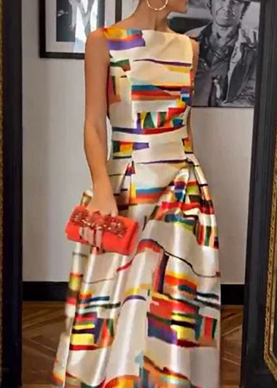 Kvinders Lang Kjole Høj Talje Printet 1