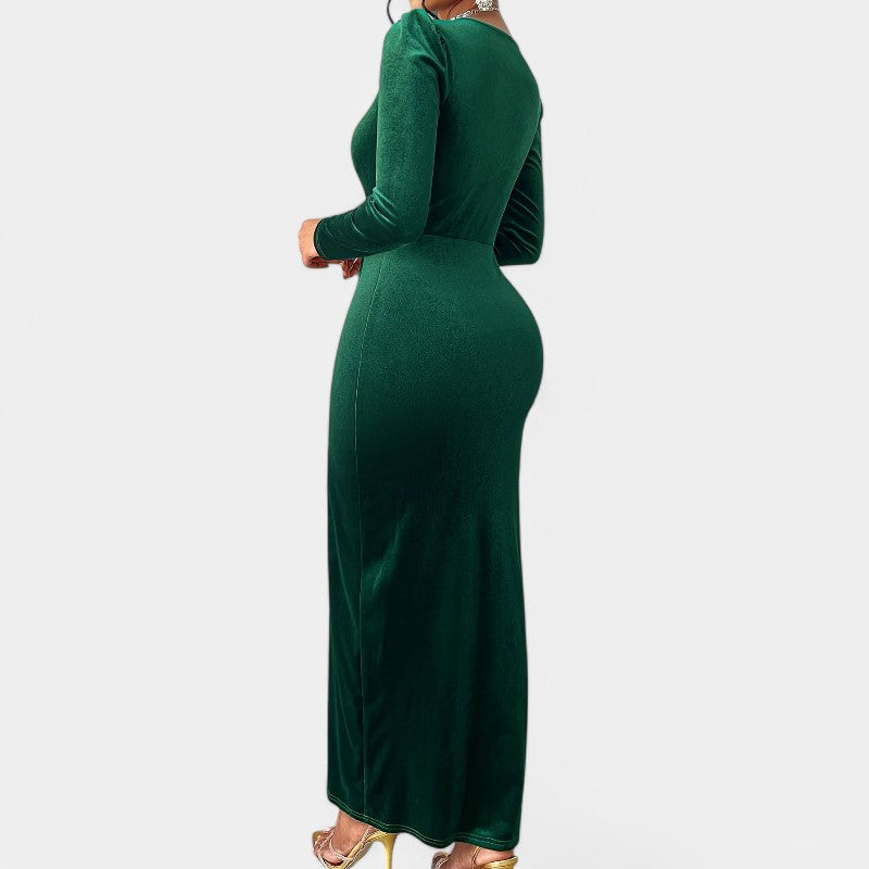 Kvinders Lang Kjole Med Lange Ærmer V-udskæring Polyester 1