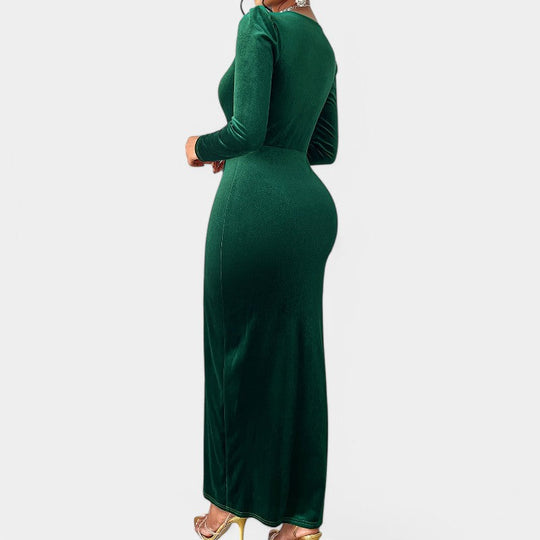 Kvinders Lang Kjole Med Lange Ærmer V-udskæring Polyester 1