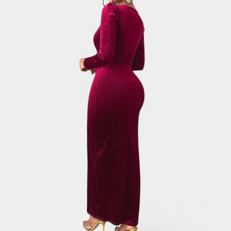 Kvinders Lang Kjole Med Lange Ærmer V-udskæring Polyester 7