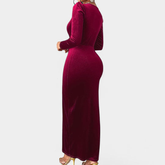Kvinders Lang Kjole Med Lange Ærmer V-udskæring Polyester 7