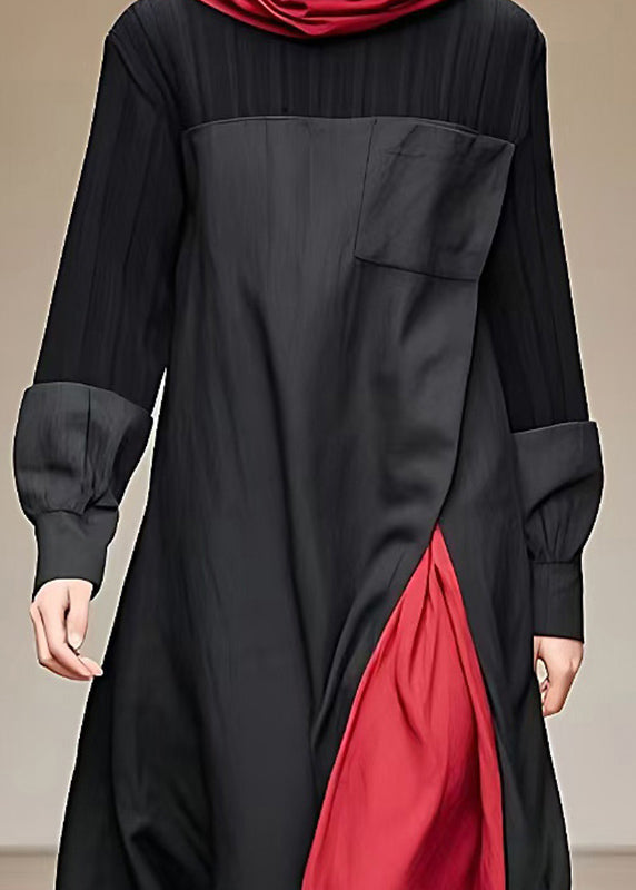 Kvinders Lang Kjole med Rullekrave og Patchwork Design 3