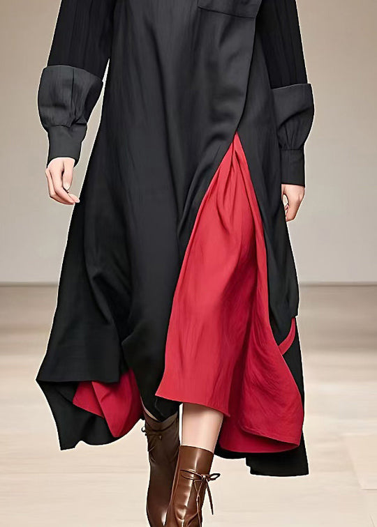 Kvinders Lang Kjole med Rullekrave og Patchwork Design 4