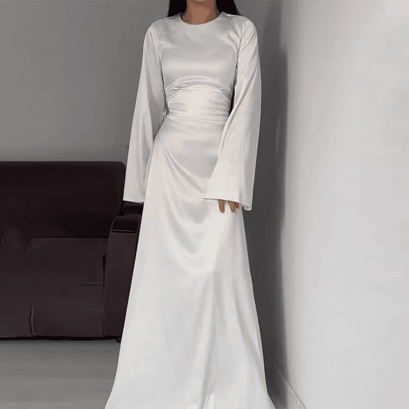 Kvinders Lang Satin Kjole Elegant Design 4
